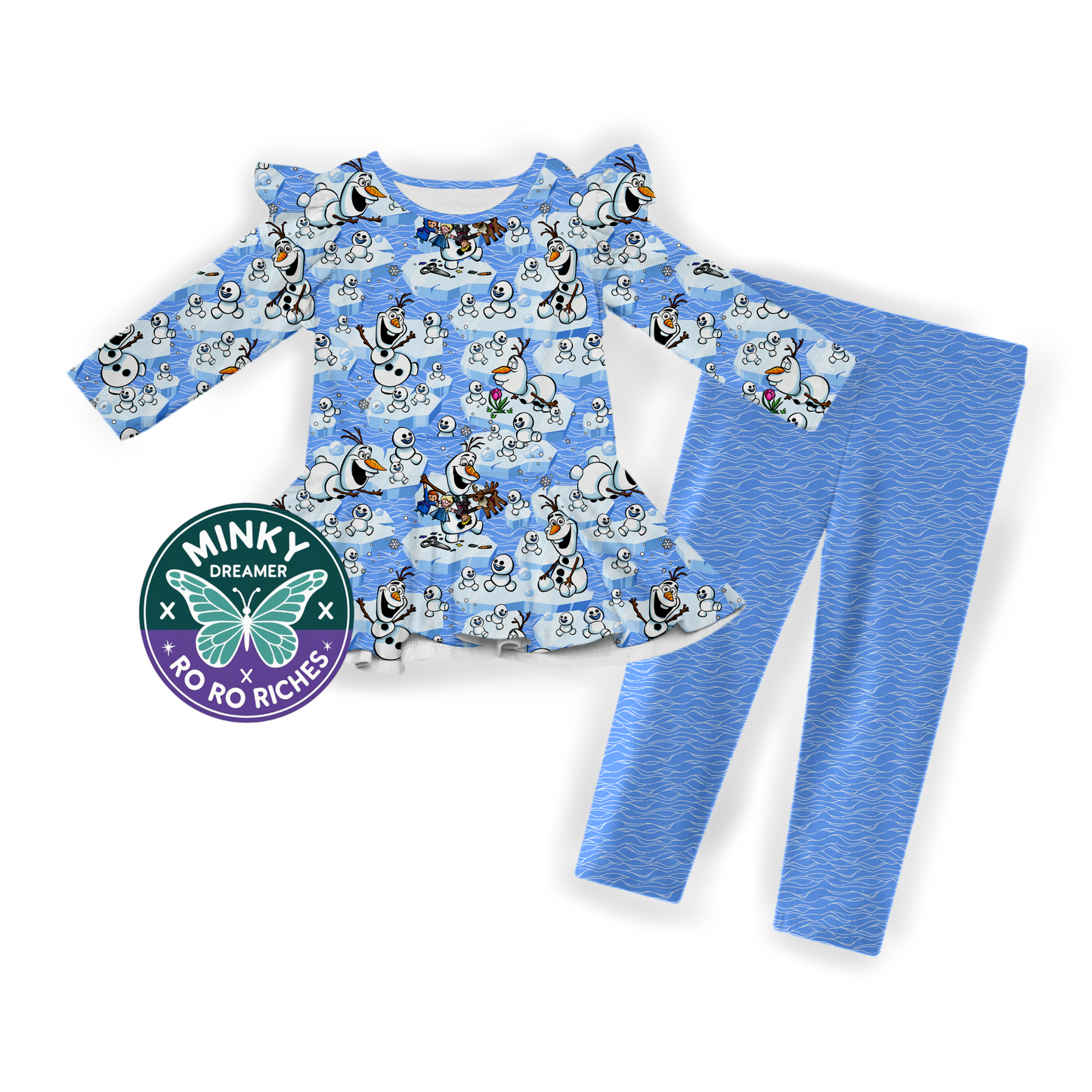 Snowman Style Flutter Sleeve and Pant Peplum Set