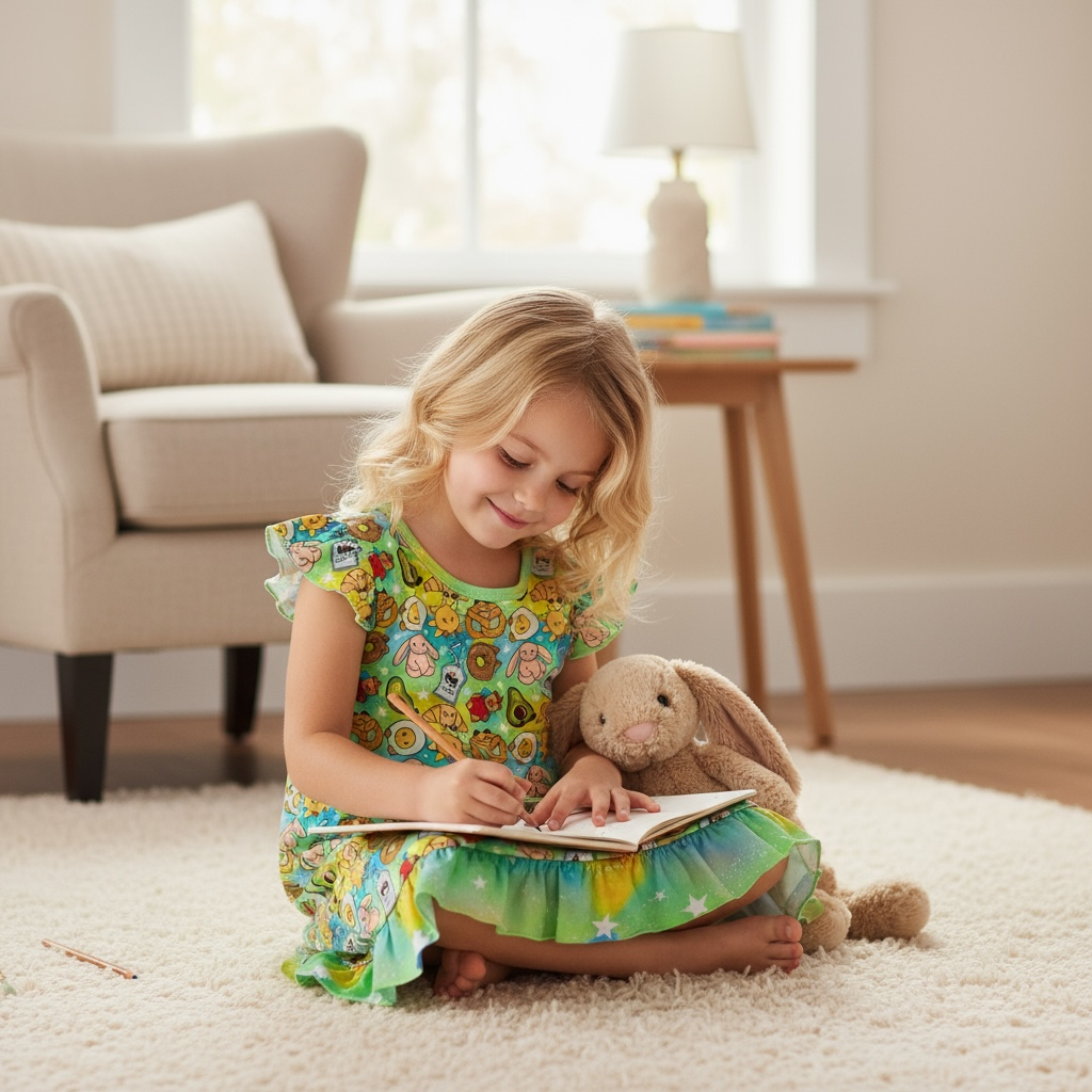 Fuzzy Friends Flutter Sleeve Dress