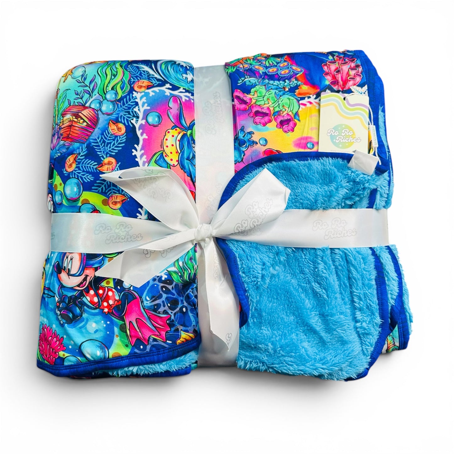 Ocean Explorers Blue 80" x 60" Bamboo Minky Blanket