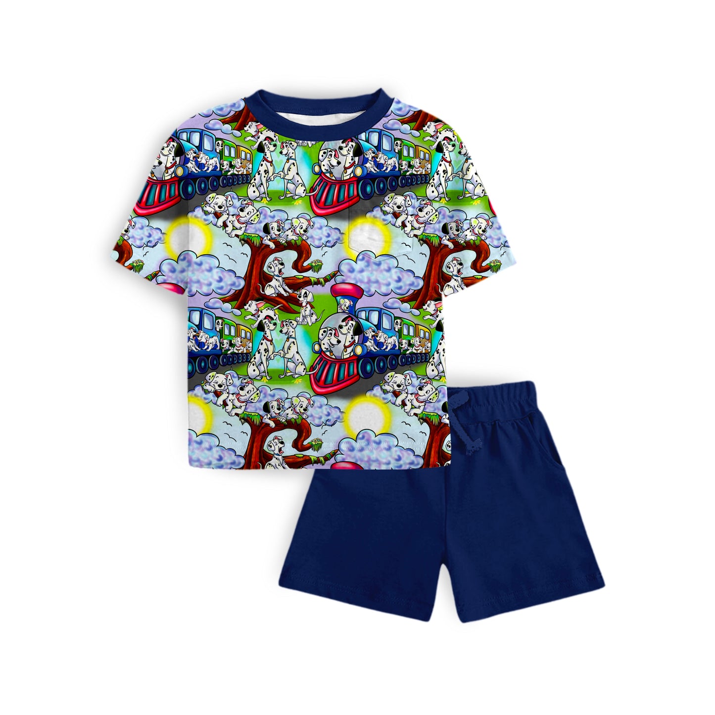 Barking Railroad Tee and Short Daywear Set