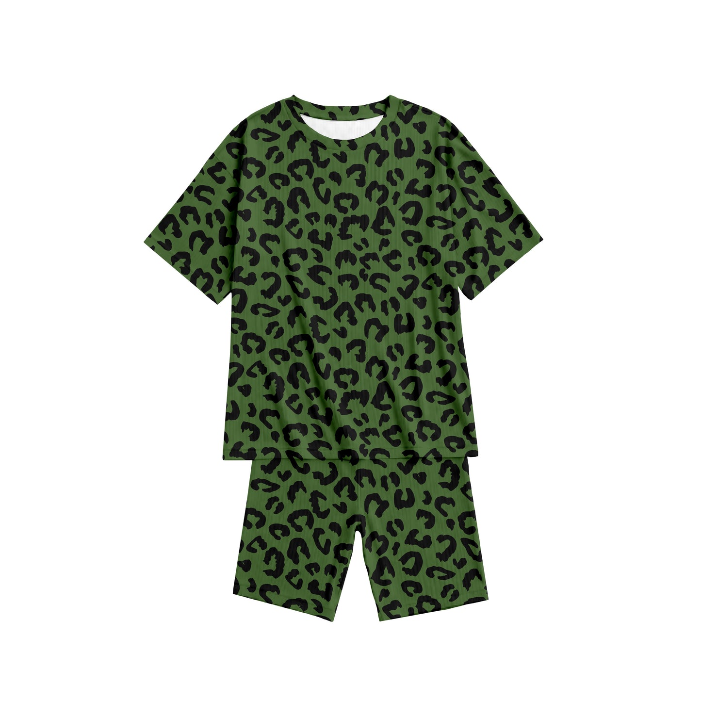Green Leopard Oversized T-Shirt and Biker Shorts Set