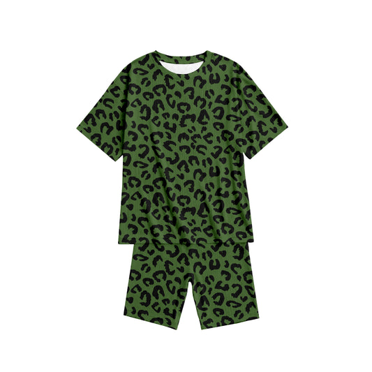Green Leopard Oversized T-Shirt and Biker Shorts Set