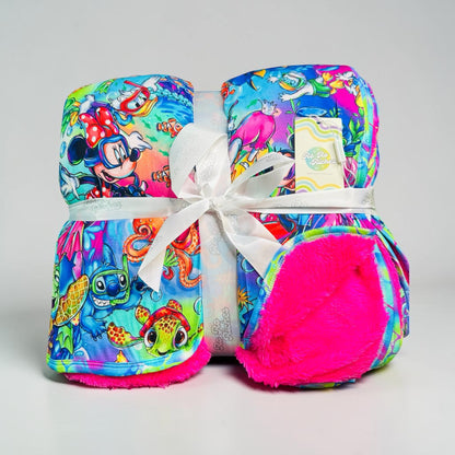 Underwater Pals Pink 80" x 60" Bamboo Minky Blanket