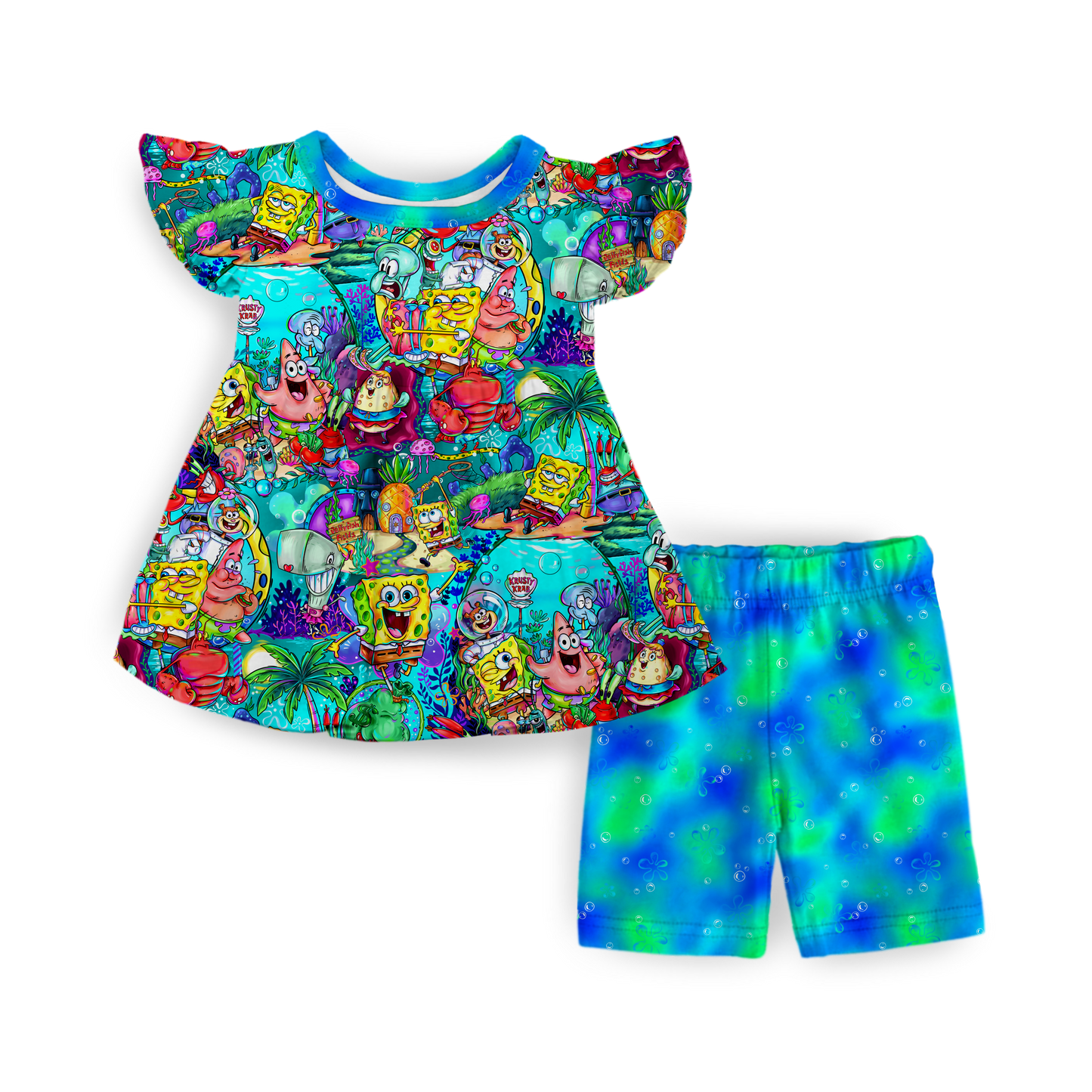 Ocean of Smiles Flutter Sleeve Peplum Set