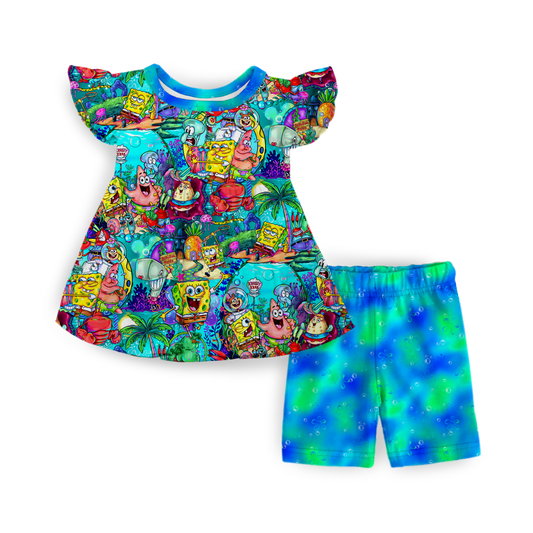 Ocean of Smiles Flutter Sleeve Peplum Set