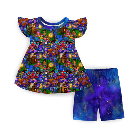 Cosmic Friends Flutter Sleeve Peplum Set