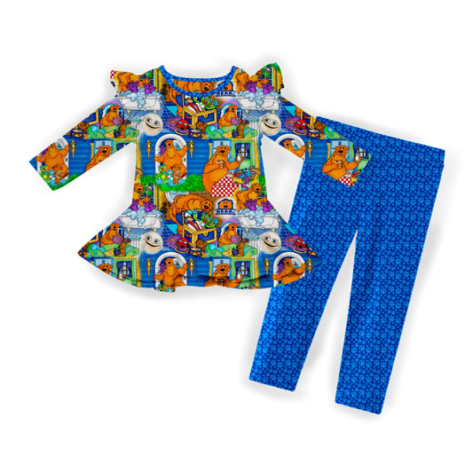 Home Sweet Bear Flutter Sleeve and Pant Peplum Set