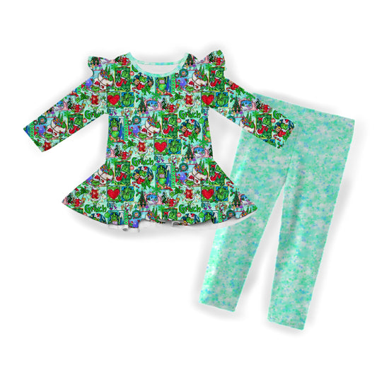 Green & Merry Flutter Sleeve Peplum Set