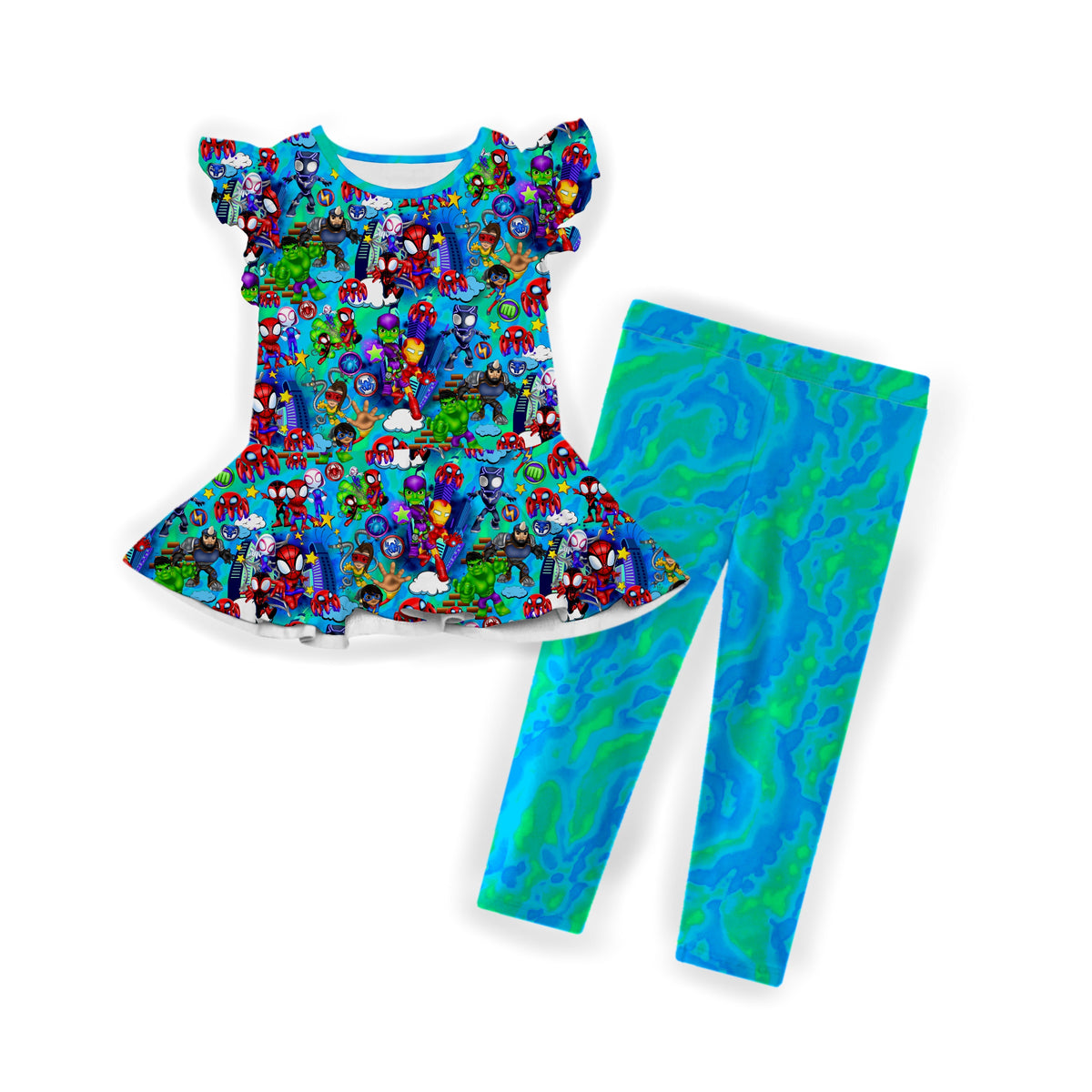 Web Slingers Flutter Sleeve Peplum Set