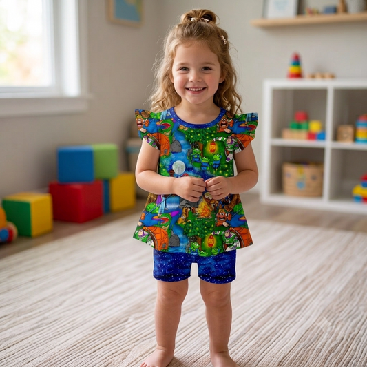 Moonlight Explorers Flutter Sleeve Peplum Set