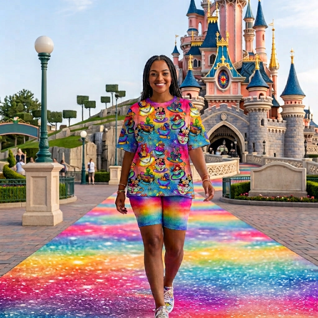 Magical Tea Party Oversized T-Shirt and Biker Shorts Set