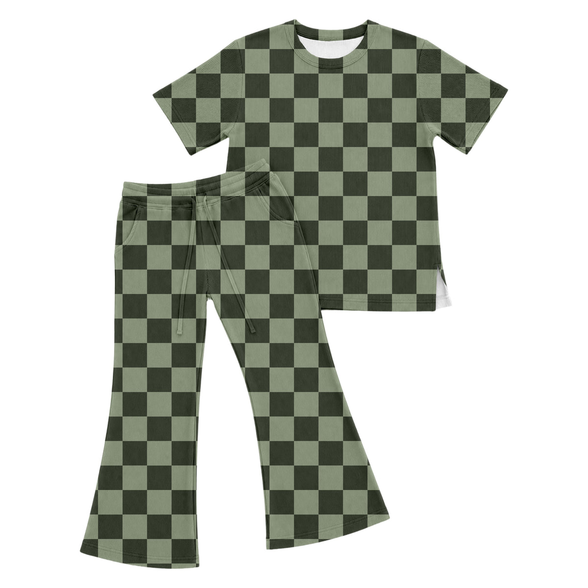 Emerald Checkmate Oversized T-Shirt and Flare Pants