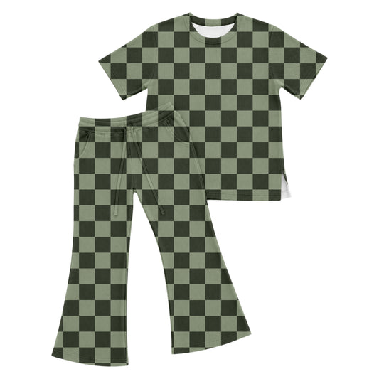 Emerald Checkmate Oversized T-Shirt and Flare Pants