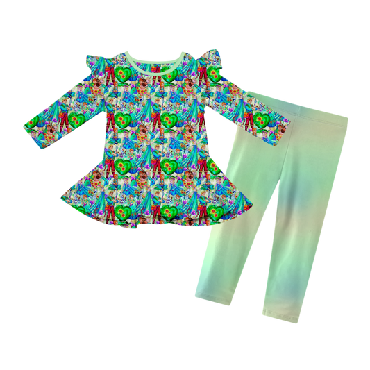 Frosted Meadows Flutter Sleeve and Pant Peplum Set