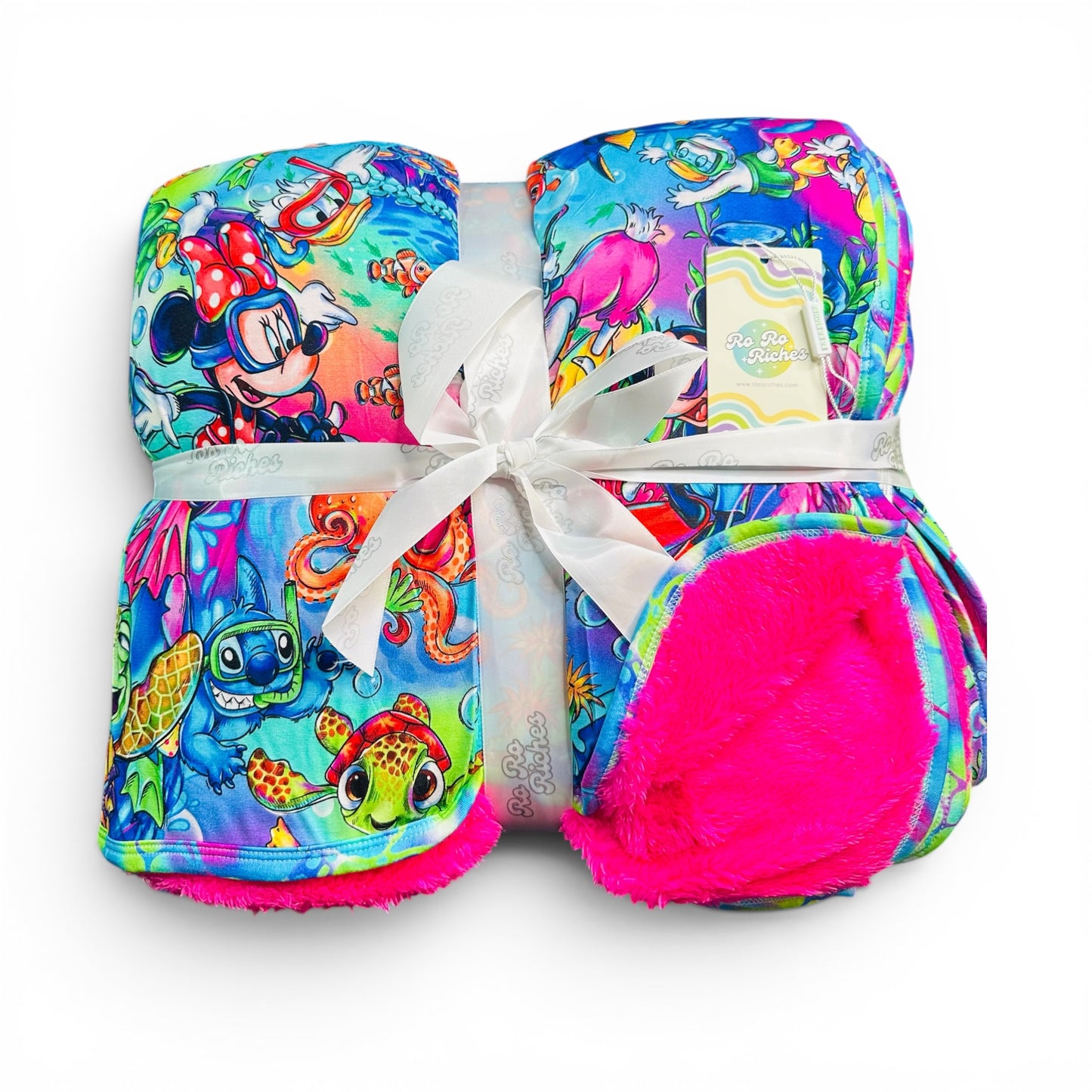 Ocean Explorers Pink 80" x 60" Bamboo Minky Blanket