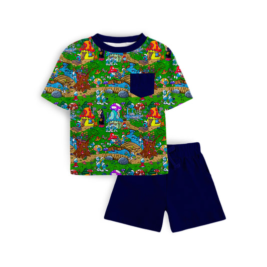 Mini Blue Crew Pocket Tee and Short Set