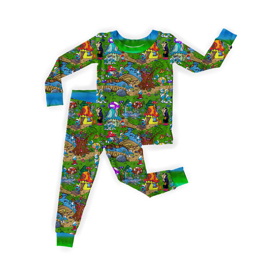 Mini Blue Crew Two Piece Long Sleeve Pant Set